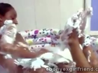 Perv Showers His pretty Ebony daughter With Cream