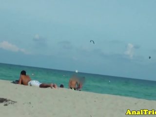 Ebony amateur at the beach ass fucked in public