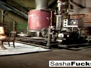 Attractive Sasha lives out her fantasies in the boiler room